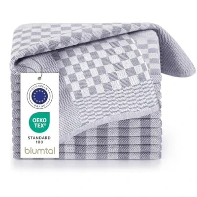 Imagen de Blumtal paños de cocina algodon 50x70cm en juego 10 trapos 100% para secar súper absorbentes buenos paño gris a cuadros