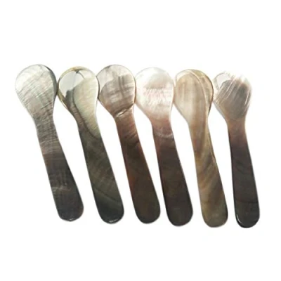 Imagen de DUEBEL Juego de 6 Cucharas MOP Brillantes Nácar 7.5cm x 2cm para Caviar, Huevo y Helado (Negro)