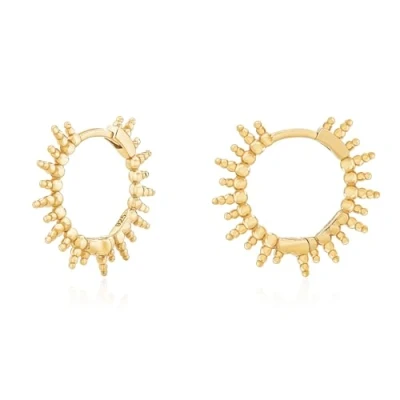 Imagen de Brandlinger pendientes mujer plata bañados en oro, aros mujer, aro dorados con rayos de sol
