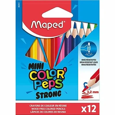 Imagen de Maped Color&#039;Peps Strong Mini Lápices de colores ergonómicos triangulares, mina especialmente estable 3,2 mm, 12 unidades