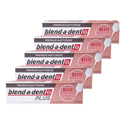 Imagen de Blend a dent Plus Lote de 5 cremas adhesivas para dentaduras postizas completas y parciales, 40 g