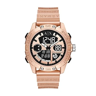 Imagen de Armani Exchange Reloj para hombre, movimiento Ana Digi, caja ABS 46MM oro rosa con correa de poliuretano, AX2967, Tono y negro