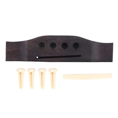 Imagen de Puente Bajo de 4 Cuerdas, Rosewood Bridge Saddle y Pins para Cuerdas Folk Acústica Accesorio Partes