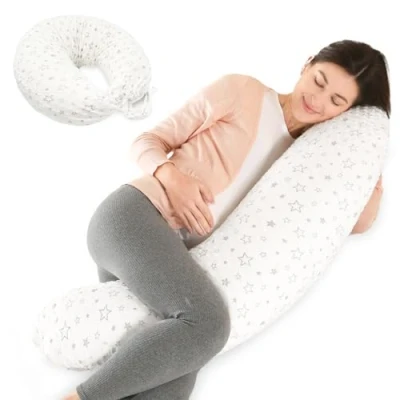 Imagen de Lannvan Cojin Lactancia Bebe y Almohada Embarazada XXL Cojín de Embarazo para Dormir Alimentar con Funda Terciopelo Extraíble Lavable Blanco