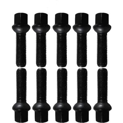 Imagen de 10 tornillos de rueda, perno color negro, M14 x 1,5, 65 mm, R14