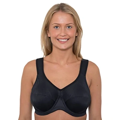 Imagen de Sujetador deportivo con aros para mujer, cobertura completa, copa D J, Negro, 115F