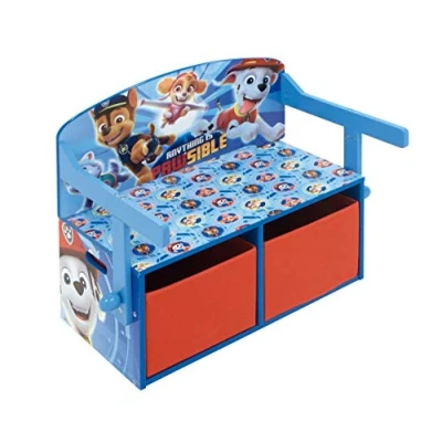 Imagen de ARDITEX Banco de Madera, Escritorio Infantil y 2 Cestos Textiles Almacenaje para Juguetes La Patrulla Canina 60 x 70 44 cm, Azul Rojo