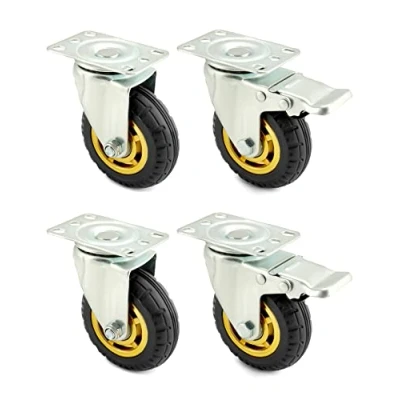 Imagen de QWORK® 4X ruedas giratorias 100mm, hasta 70 kg por rueda, para transporte de muebles y industrial (2 giratorias, 2 freno)