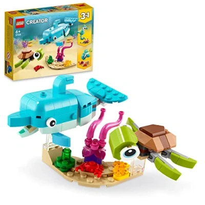 Imagen de LEGO 31127 Creator Delfín y Tortuga, Animales Marinos de Juguete para Niños Niñas 6 Años, Set Construcción Figuras 3 en 1