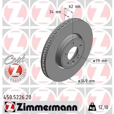 Imagen de ZIMMERMANN 450.5226.20 Disco de freno 349 34 6/5 5 120 ventilación interna revestido altamente carbonizado LAND ROVER: Range Rover Sport