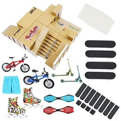 Imagen de PLSOPPKG Skate Park Kit Rampa Piezas para Finger Skateboard Parte Entrenamiento Props con Skateboards Bikes Patines y Scooters más (8 partes)