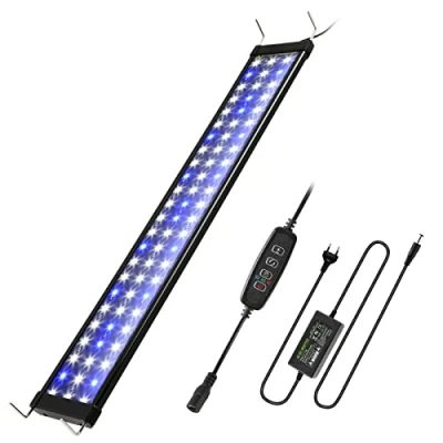Imagen de EINFEBEN iluminación LED para acuarios, luz blanca azul 20W universal acuarios con soporte ajustable de agua dulce 72.5 90cm