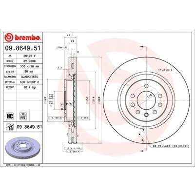 Imagen de BREMBO 09.8649.51 Disco de freno 330 28 7 ventilación interna revestido altamente carbonizado OPEL: Corsa E Hatchback