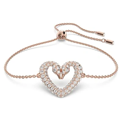 Imagen de Swarovski Pulsera Una para Mujer, Simbolo de Cisnes, Con Baño en Tono Oro Rosa, Cristales Blancos, Colección