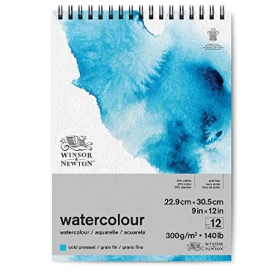 Imagen de Winsor &amp; Newton Papel de Acuarela Clásico, Grano Fino, 300gr, Mezcla 25% Algodón y Fibras Celulosa, Blanco Natural, Libre Ácidos, 22,9 x 31cm, Bloc en Espiral, 12 Hojas