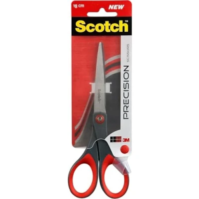 Imagen de Scotch Tijeras de Precisión para Oficina con Hojas Acero Inoxidable 18 cm Ideal un Corte Preciso Adecuada Usarlas la Mano Derecha o Izquierda Color Gris/Rojo