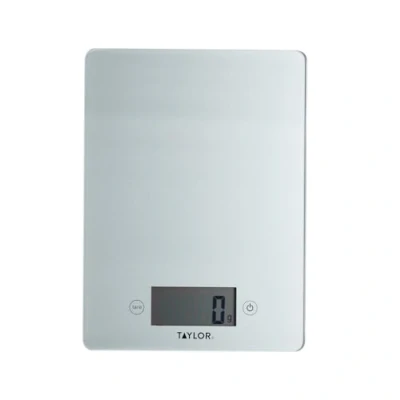 Imagen de Taylor Pro Balanza Digital de Vidrio Cocina, Diseño Compacto y Ultrafino, Nivel Profesional con Función Peso Tara, Acabado en Plata, 5 kg Capacidad