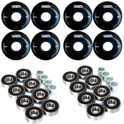 Imagen de Switch Juego de 8 ruedas para patines en línea (68 mm, 88A, con rodamientos ABEC 9), color negro