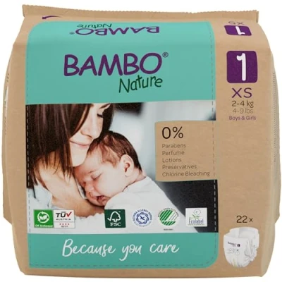 Imagen de Bambo Nature Pañales de bebé (talla 1, XS, 2 4 kg) 22 piezas
