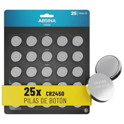 Imagen de ABSINA 25x CR2450 3V Lithium Battery Pilas a Prueba de Fugas y Larga Durabilidad Pila 3 Volts, CR 2450 Litio 3V, Litio, Pilas, Batteries