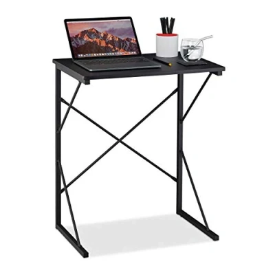 Imagen de Relaxdays Schreibtisch Klein Escritorio Portátil, 75 x 60 40 cm, Mesa Pequeña de Oficina o Despacho, MDF y Metal, Negro, Hierro