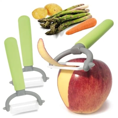 Imagen de COM FOUR® pelador 3x con Hoja de cerámica para Frutas y Verduras Universal Especialmente Afilado Inoxidable pendular (3 piezas verde)