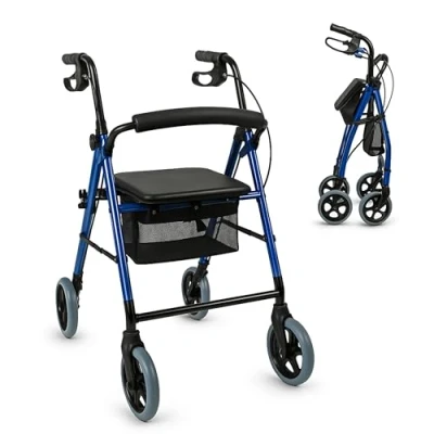 Imagen de Mobiclinic, Modelo Hércules, Rollator para ancianos y minusválidos, andador mayores, de aluminio, ligero, cesta, frenos en los puños, plegable, con asiento 4 ruedas, azul