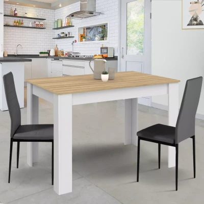 Imagen de IDMarket ROZY Mesa de comedor rectangular para 4 personas, color blanco, bandeja haya, 110 cm