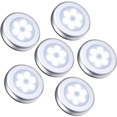 Imagen de ORIA Luz de Noche con Sensor Movimiento, Luces Armarios 6 LED Pilas Almohadillas Adhesivas y Imán Integrado, Auto En/Apagado, Perfecto para Cocina, Pasillo, Escalera Unidades/Blanco