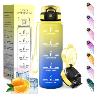 Imagen de HoneyHolly Botella Agua, 500ML, a Prueba de Fugas Cantimplora, Libre BPA Agua para Niños, con Marcador Tiempo, Cantimplora Correr, Andar en Bicicleta, Trabajar, Ir La Escuela
