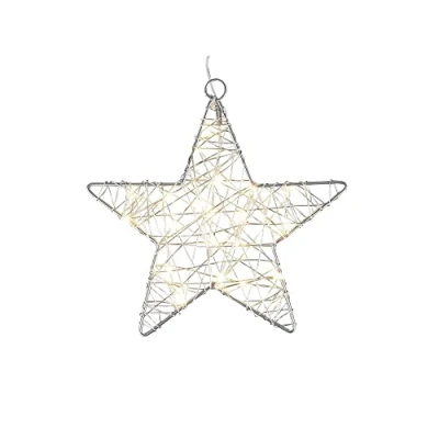 Imagen de Ideen mit Herz Estrella decorativa de alambre, envuelta con cadena luces LED, funciona pilas, blanco cálido, ideal como decoración navideña (18 cm diámetro)