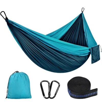 Imagen de Hamaca Ultraligera para Camping (300x200 cm),300 kg de Capacidad Carga,Transpirable y Secado rápido Hamaca,2 Hierro Mosquetones,3M Eslingas Incluidas,Interior Exterior Jardín