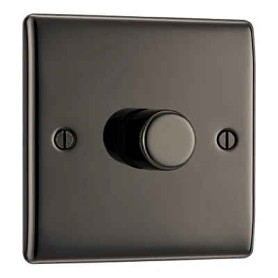 Imagen de BG Electrical Interruptor de atenuación inteligente pared simple, 2 vías, perfil elevado, bordes redondos, metal Nexus, níquel negro, 200 W, NBN81