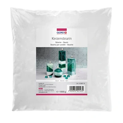 Imagen de Glorex 6 8601 8 Estearina en Polvo Blanco Bolsa de 1000 g para Hacer Todo Tipo Velas se Pueden añadir Colores y Aromas Manualidades Creativas, Wax, White