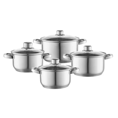 Imagen de FLORINA Juego de Ollas POLPO I Set 8 Acero Inoxidable con Tapa Vidrio y Medidor Apto para Lavavajillas Ideal Cocina Inducción, Gas, Eléctrica