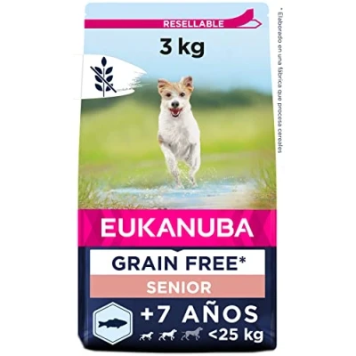 Imagen de Eukanuba Alimento para Perros sin Cereales con Pescado Azul Razas Pequeñas y Medianas, Seco de Edad Avanzada, Senior, 3kg