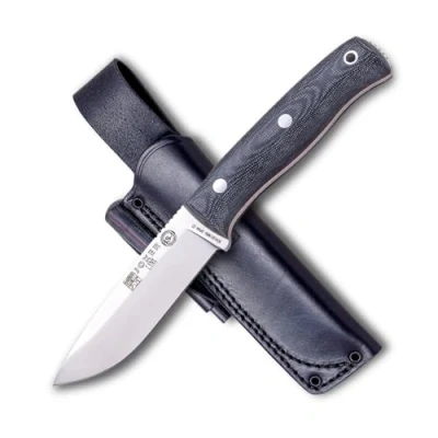 Imagen de Joker Cuchillo Bushcraft Lynx CM111 P, Mango Canvas Micarta Negra, Hoja de 10,5 cm, Funda Piel Negra con rascador y pedernal, Herramienta Pesca, Caza, Camping Senderismo