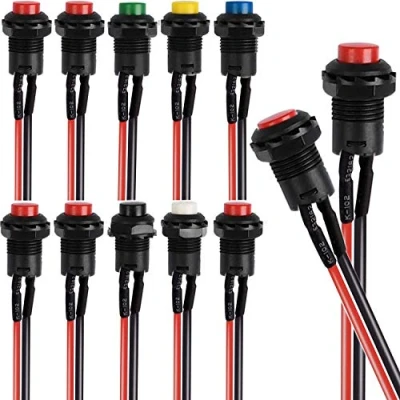Imagen de RUNCCI YUN 10 Pcs SPST Interruptor a pulsador redondo, 12V de botón Bloqueo, 12mm,interruptor spst,mini pulsadores electricos(AC 6A/125V 3A/250V)（Con linea）