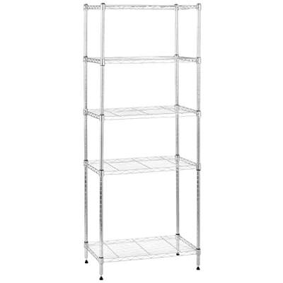 Imagen de Amazon Basics Unidad de almacenamiento estrecha 5 baldas con estantes ajustables en altura y patas niveladoras, peso máximo 453 kg, Cromado, 34 cm x 58.9 152.5 (D W H)