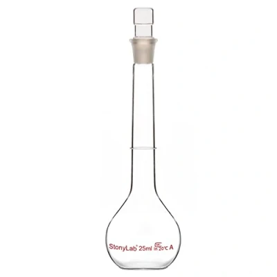 Imagen de stonylab Frascos Volumétricos de Laboratorio, Matraz Aforado Clase A con Tapón Vidrio, Pared Pesada Vidrio Borosilicato Tolerancia, ±0,03ml, 25ml
