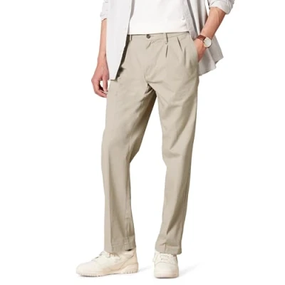 Imagen de Amazon Essentials Pantalón Chino Plisado, Resistente a Las Arrugas y de Corte clásico (Disponible en Tallas Grandes Largos Especiales) Hombre, Marrón Caqui, 34W / 30L