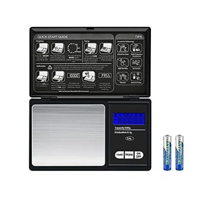 Imagen de báscula de bolsillo 0,01 g a 500 g, digital portátil cocina, mini alta precisión para oro, joyas, alimentos, hierbas y café con pantalla LCD retroiluminada