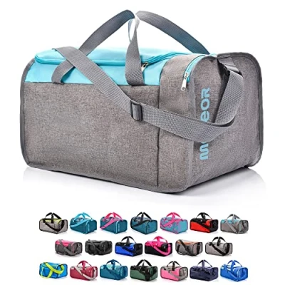 Imagen de Bolsa de Deporte Gimnasio Fitness Viaje Vacaciones Deportiva Bolso Universal con Bandolera plegada Ideal para jóvenes y Adultos, Hombre Mujer 20L 40L (Azul/gris2, 40 L)
