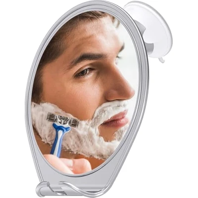 Imagen de HONEYBULL Espejo de Afeitar Antivaho para Ducha con Ventosa Fuerte y Soporte Navaja Baño Afeitado Cuidado Facial, Resistente al Vapor, Ideal Hombre Mujer, Cromo