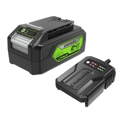 Imagen de Greenworks Batería y Cargador 24V para Herramientas Eléctricas Jardinería 24V, Salida de 60W Tiempo Carga 120 min Iones Litio 4Ah G24B4 &amp; G24UC