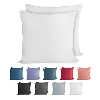 Imagen de Komfortec Juego de 2 Fundas Almohada 100% algodón, 80 x cm, Punto Supersuave, Funda 150 g/m², Color Blanco