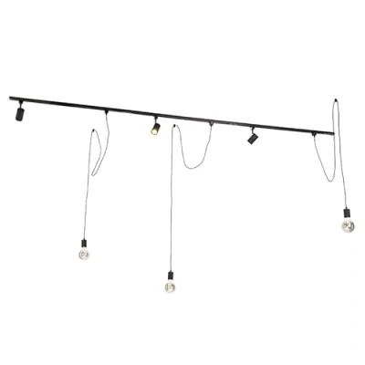 Imagen de QAZQA Moderno Sistema de carril monofásico con 3 focos y lámparas colgantes negro Cavalux Jeana Aluminio/Acero/Plástico Alargada Adecuado para LED Max. x 60 Watt