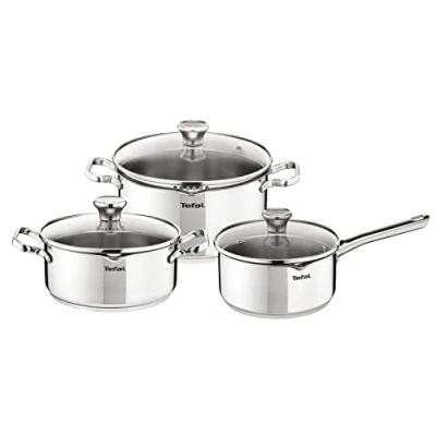 Imagen de Tefal Duetto On A705S636 Batería de cocina (6 piezas, cacerola 16 cm, ollas 20/24 tapas cristal, inducción, acero inoxidable 18/10, 10 años garantía, base 3 capas, años,