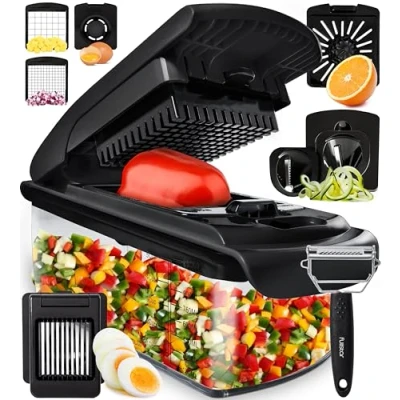 Imagen de Multifuncional Cortador de Verdura Espiralizador Verduras Picador Patatas Cebolla Vegetable Chopper Gadgets Cocina (9 en 1 Negro)