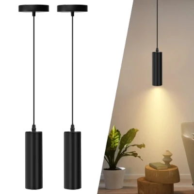 Imagen de Aigostar Lámpara de Techo negra Moderno GU10, Colgante cilíndrica 20 cm, Foco Metal Tubo. Pack 2 Uds (No incluye bombilla)